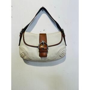 COACH White Brown Saddle SoHo Leather Hobo Leather Handbag F10192